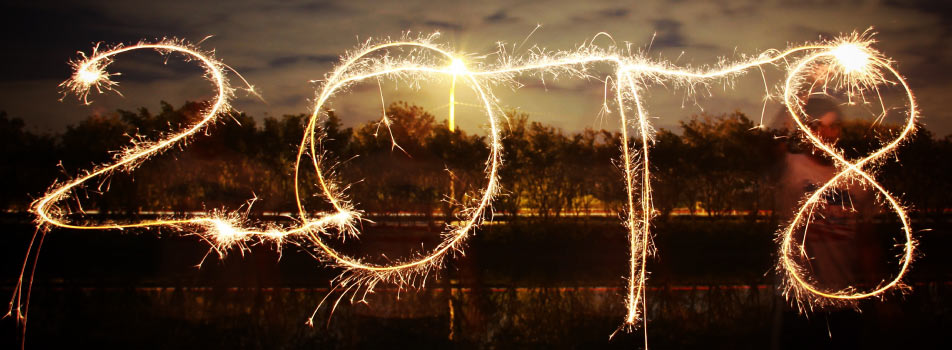 2018 spelled out in the sky at dusk using sparklers