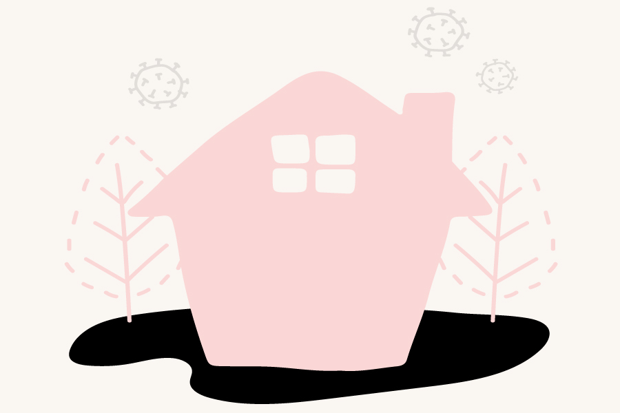 Drawing of a pink home to remind patients to stay at home during the covid-19 pandemic